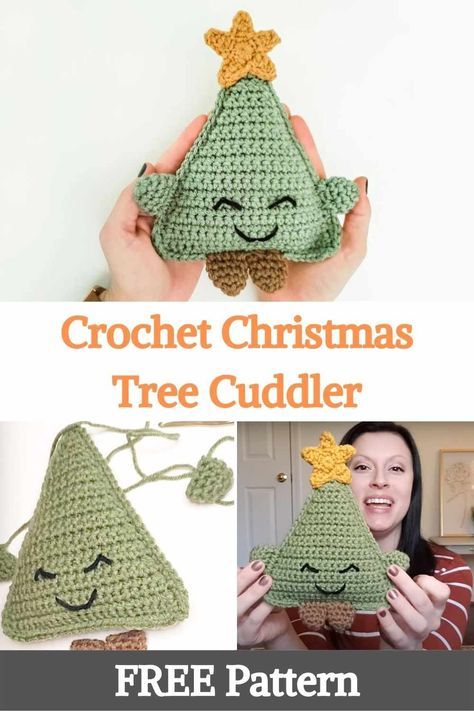 This Christmas crochet project is a quick and beginner-friendly idea! Crochet Christmas Tree Cuddler is the cutest and cutest companion for the holidays and is sure to bring Christmas cheer. The simple design makes it a great Christmas photo prop for little ones or a fun handmade Christmas gift idea. Each Christmas tree hugger consists of the front and back panel, arms, legs, and star. The front and back panels are joined with a simple stuffed crochet loop. Arms, legs, and stars are attached... Crochet Christmas Trees Free, Crochet Amiguri, Chunky Yarn Crochet Pattern, Crochet Loop, Stuffed Crochet, Chunky Yarn Crochet, Crochet Christmas Trees Pattern, Crochet Christmas Tree, Crochet Ornament Patterns