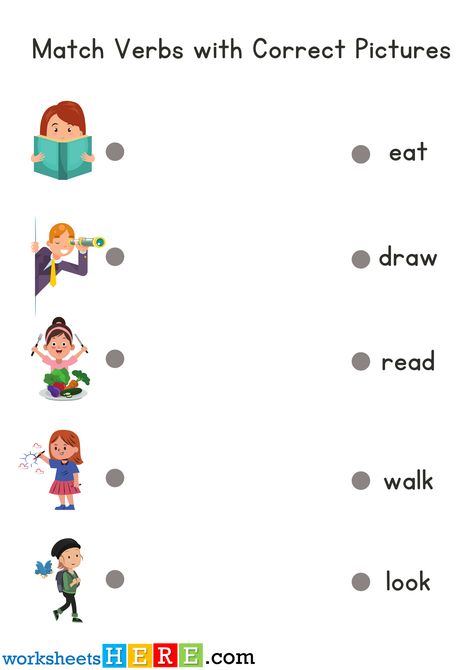 Verbs Activities For Kids, Picture Matching Worksheet, Action Verbs Worksheet, Verbs For Kids, Verbs Activities, Teaching Cursive, English Lesson Plans, Matching Worksheets, Worksheet For Kids