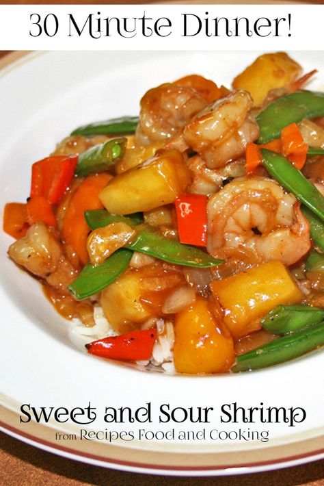 Sweet and Sour Shrimp with green peppers, pea pods, carrots, in a sweet and sour pineapple sauce. Served over rice. Recipes, Food and Cooking Over Rice Recipes, Sweet And Sour Shrimp Recipe, Sweet And Sour Shrimp, Pineapple Sauce, Green Peppers, Shrimp Dishes, Pea Pods, Chinese Dishes, Chinese Cooking