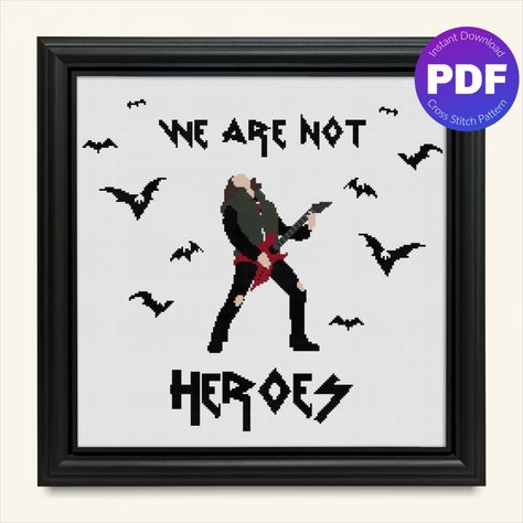 Stranger Things inspired cross stitch pattern - Eddie Munson guitar solo quote, bats, the upside down, PDF instant download Stranger Things Cross Stitch, Star Cross Stitch Pattern, Star Cross Stitch, Stitches Design, Hero Quotes, Easy Cross Stitch Patterns, Dmc Embroidery, Star Cross, Dmc Embroidery Floss