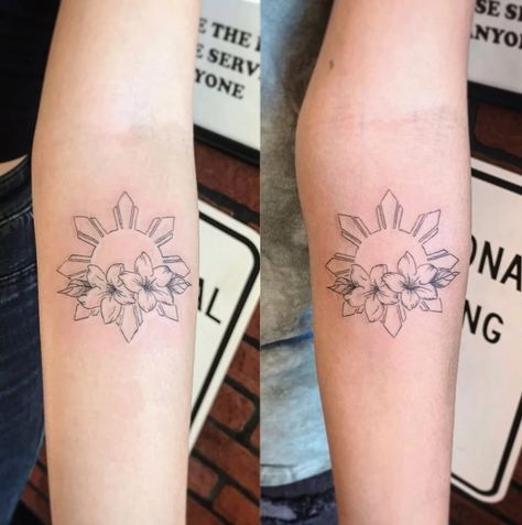 Filipino Sun Tattoo, Sun Tattoo Ideas, Filipino Sun, Sun Tattoo Designs, Filipino Tattoos, Minimal Tattoo Design, Men's Fashion Tips, Full Arm Tattoos, Simple Tattoo Designs