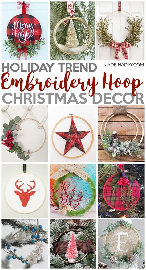 12 of the Best Embroidery Hoop Christmas Decorations, Embroidery hoop Ornaments, Embroidery Hoop Wreaths #embroideryhoop #hoopwreath #hoopornament #Christmas #Christmasornanment #ChristmasWreath #ChristmasDecorations #Christmasdecor #holidaydecor #holiday #bottlebrush #buffaloplaid #coastal #Farmhouse #woodland #festive Hoop Christmas Decorations, Embroidery Hoop Ornaments, Hoop Ornaments, Joululahjat Diy, Embroidery Hoop Christmas, Embroidery Hoop Decor, Hoop Wreaths, Embroidery Hoop Crafts, 12 December