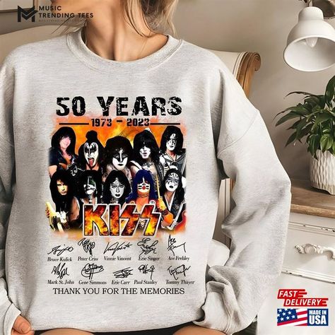 Kiss 50Th Anniversary 1973 2023 Shirt Thank You For The Memories Rock And Roll Music Band Hoodie T-Shirt Check more at https://musictrendingtees.com/product/kiss-50th-anniversary-1973-2023-shirt-thank-you-for-the-memories-rock-and-roll-music-band-hoodie-t-shirt/ Rock And Roll Music, Vinnie Vincent, Peter Criss, Ace Frehley, Band Hoodies, Gene Simmons, Rock N Roll Music, Band Logos, Music Band