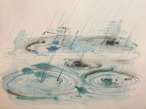 Watercolor | Blue Ink | Ripple | Lines | Poetic Rain Watercolor, Water Concept, Rain Coffee, Fictional Creatures, Water Illustration, Water Drip, Diorama Ideas, Ink Splatter, Water Ripples