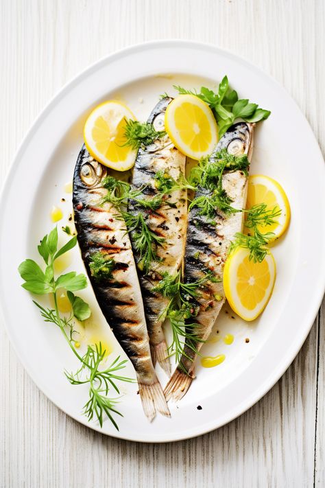 Savour the Mediterranean: A Guide to Montenegrin Grilled Mackerel with Lemon and Herbs Prenatal Meals, Coastal Food, Grilled Mackerel, Cooking Herbs, Grilling Utensils, Food Pics, Mediterranean Diet Recipes, Summer Bbq, Refreshing Cocktails