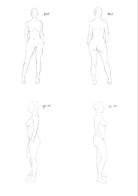 Female body reference for fashion design Full Body Front And Back Reference, Body Reference Front View, Backview Body Reference Female, Reference Front View, Female Body Reference, Body References, Profile Drawing, Fashion Design Template, Woman Back