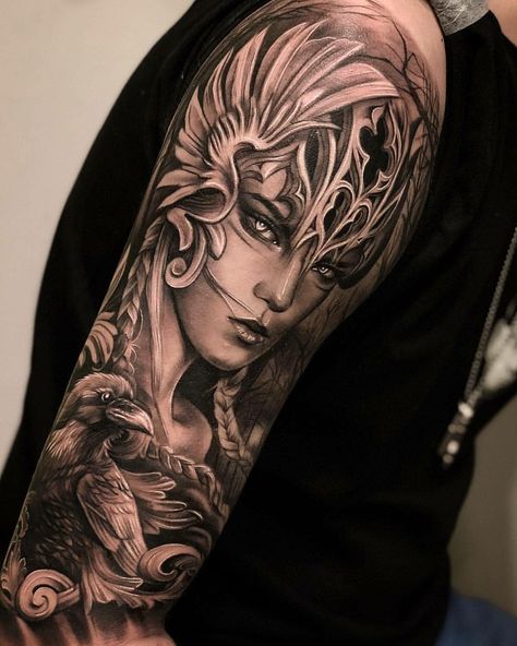 Greek Goddess Tattoo, Athena Tattoo, Female Warrior Tattoo, Norse Mythology Tattoo, Valkyrie Tattoo, Viking Tattoo Sleeve, Catrina Tattoo, Polynesian Tattoos, Greek Mythology Tattoos