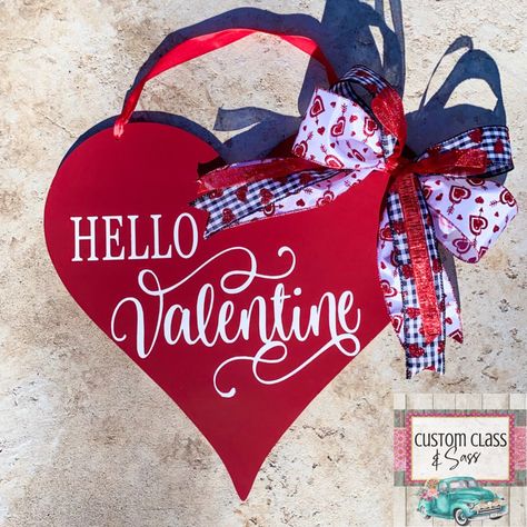 Hand Painted Wooden Heart Door Hanger With Coordinating Glitter Heart Ribbons. - Hello Valentine - Measurements: 15.5” X 14.5” I Also, Have A Matching Be Mine Available In A Separate Listing. The Saying’s Go Perfectly Together If You Have Double Doors. Ships Same/Next Business Day! Heart Door Hanger, Hello Valentine, Wood Door Hanger, Door Hanger Wreath, Hanger Wreath, Wood Door Hangers, Wooden Heart, Wood Door, Glitter Hearts