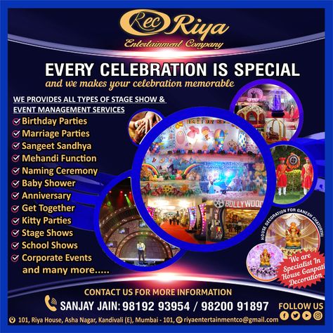 We Provides All Types Of Stage Shows & Event Management services. Call/whatsapp: 9819293954 /9820091897 #eventplanner #wedding #event #eventplanning #party #eventdecor #weddings #birthday #eventorganizer  #babyshower, #weddinganniversary #namingceremony #Ringceremony Event Management Names Ideas, Event Management Poster Design, Event Planner Business Card Design, Event Management Ideas, Event Planning Poster, Event Planning Flyer, Post Reference, Event Planning Proposal, Event Planner Business Card