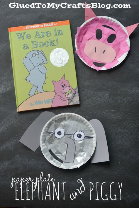 Paper Plate Elephant & Piggie - Kid Craft Elephant And Piggy, Mo Willems Activity, Mo Willems Author Study, Piggie And Elephant, Storybook Crafts, Storytime Crafts, Elephant Crafts, Paper Plate Crafts For Kids, Mo Willems