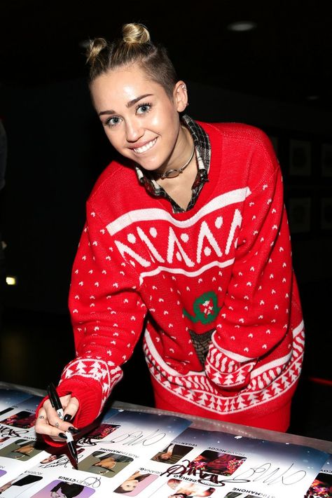 . Miley Cyrus Christmas, Miley Cyrus 2013, Ugly Christmas Jumpers, Cher Lloyd, Star Track, Long Brown Hair, I Miss Her, High Fashion Street Style, Miley Cyrus