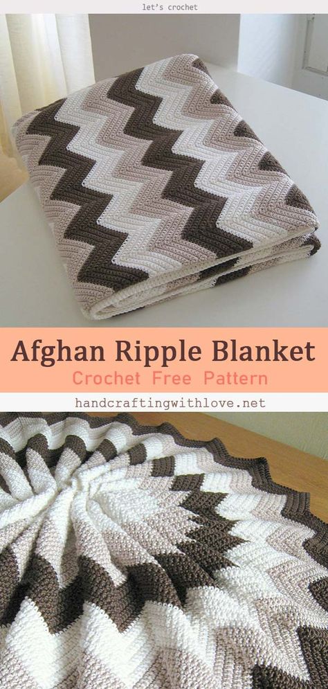 Afghan Ripple Blanket Free Crochet Pattern Chevron Pattern Crochet Blanket, Crochet Designs Blankets, Edging For Ripple Crochet Blanket, Crochet Ripple Throw Free Pattern, Crochet Chevron Blanket Pattern Free Ripple Afghan, Free Ripple Afghan Patterns, Double Crochet Ripple Blanket Free Pattern, Vintage Ripple Crochet Pattern, 2 Color Crochet Afghans