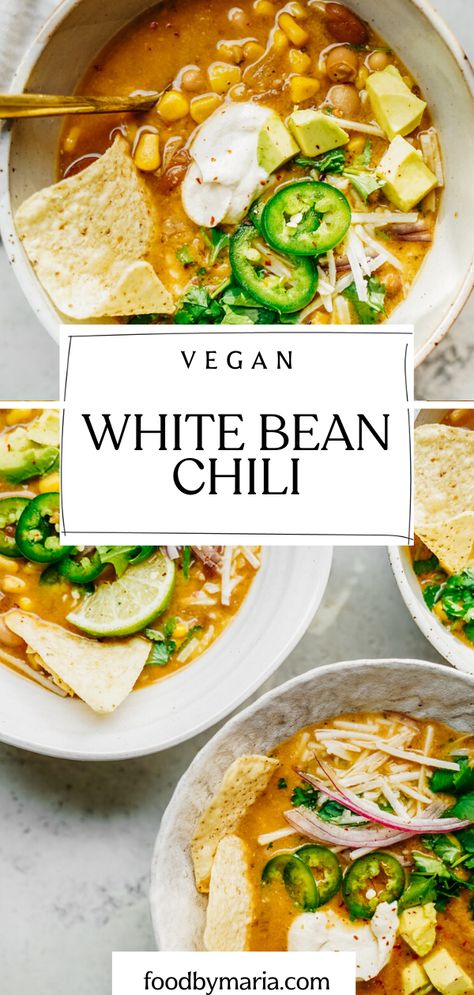 Vegan White Bean Chili, White Bean Chili Recipe, White Chili Recipe, Delicious Chili Recipe, Vegan Chili Recipe, White Bean Chili, Bean Chili Recipe, Bean Chili, Vegan Chili