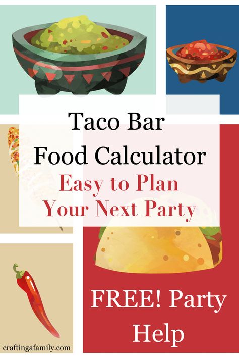 Party Food Calculator, Easy Football Party Food, Taco Bar Buffet, Nacho Bar Party, Walking Taco Bar, Taco Bar Wedding, Taco Bar Party, Party Food Bars, Buffet Set Up