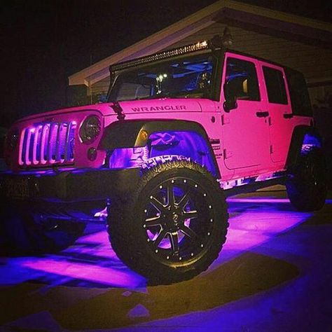 Neon Pink #Jeep Pink Jeep Accessories, Pink Jeep Wrangler, Auto Jeep, Purple Jeep, Custom Jeep Wrangler, Pink Jeep, Jeep Wrangler Accessories, Wrangler Jeep, Black Jeep