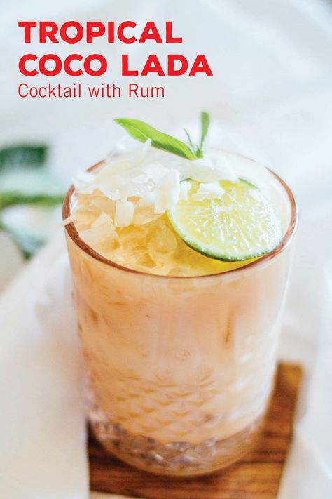 Kick off your weekend with this delicious Tropical Coco Lada Cocktail recipe. Made with rum, coconut milk, and lime, it’s not hard to see why this is such a refreshing spring drink. Coconut Milk Cocktail, Mock Cocktails, Spring Drink, Coconut Drinks, Rum Cocktail, Coconut Rum, Coconut Lime, Alcohol Drink Recipes, Coconut Milk