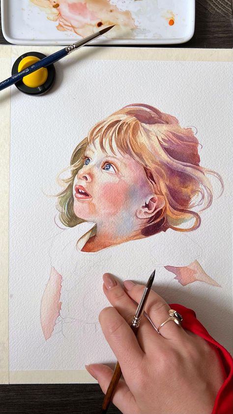 New watercolor tutorial is live on my YT and PATREON 🩵 We cover 2 essential topics to help you improve your watercolor portraits: skin… | Instagram Anna Bucciarelli Watercolor, Anna Bucciarelli, Child Portrait Painting, Watercolor Portrait Tutorial, Watercolor People, Full Illustration, Portrait Tutorial, Child Portrait, Watercolor Tutorial