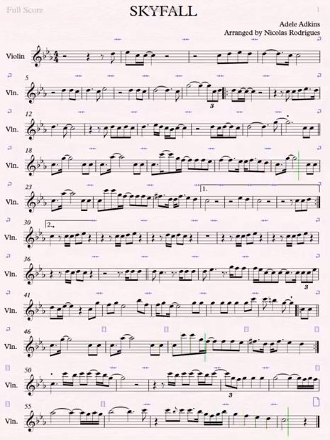 Violin - SkyFall - Sheet Music Violin Country Fiddle Sheet Music, Violin Sheet Music With Letters, Violin Sheet Music Popular Songs, Violin Music Sheets, Violin Notes, Free Violin Sheet Music, Sheet Music With Letters, Violin Songs, Not Musik