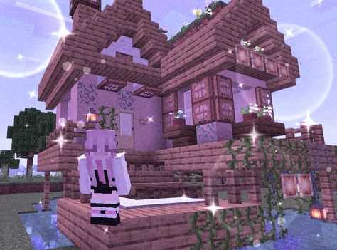 Minecraft Amythest House Ideas, Minecraft Building Ideas Purple, Cute Purple Minecraft House, Minecraft Houses Purple, Mincraft Idea Houses Purple, Purple Minecraft House Aesthetic, Purple Minecraft, Minecraft Purple House, Ldshadowlady House Minecraft