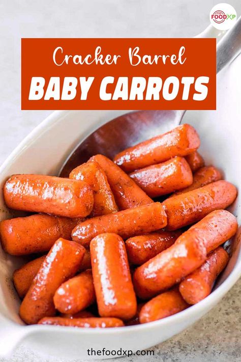 These Cracker Barrel Baby Carrots are soft carrots infused with flavors of butter, brown sugar and seasoned with salt and pepper. You can enjoy this as a side dish and pair it with any main course dish. Try it for yourself and let us know at TheFoodXP blog how it turned out for you. #crackerbarrelbabycarrots #crackerbarrelbabycarrotsrecipe #crackerbarrelrecipes #babycarrots #babycarrotsrecipe Cooked Baby Carrots, Honey Glazed Carrots Recipe, Balsamic Carrots, Brown Sugar Carrots, Glazed Baby Carrots, Brown Sugar Glazed Carrots, Baby Carrot Recipes, Sugar Carrots, Glazed Carrots Recipe