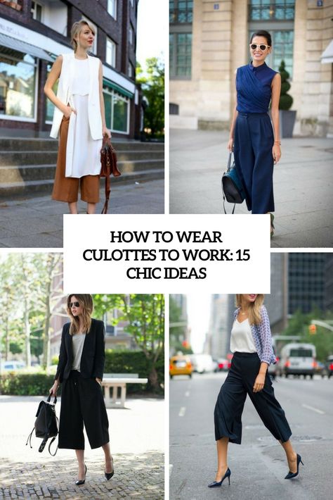 How To Wear Culottes To Work: 15 Chic Ideas | Styleoholic | Bloglovin’ White Cullotes, Culottes Outfit Work, Culotte Outfit, How To Wear Culottes, Culottes Outfit, Gal Meets Glam, Work Looks, Wide Pants, Outfits Ideas