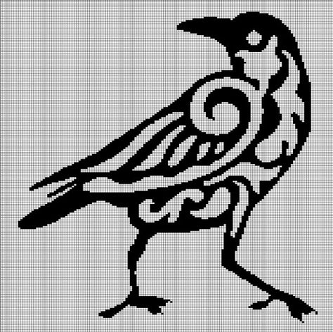 Raven Crochet, Crown Crochet, Art Crown, Celtic Cross Stitch, Digital Computer, Birds Art, Cross Stitch Bird, Needle Crafts, Afghan Pattern