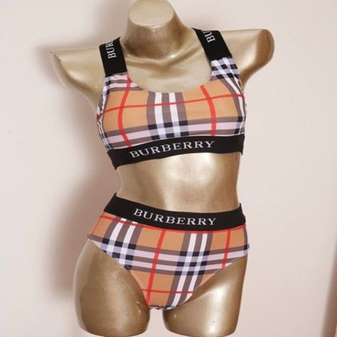 Burberry Swimwear, Luxury Swimsuits, Girls Swimwear, Swimwear Shorts, Swimwear Girls, Womens Swimwear, Burberry, Split, Bench