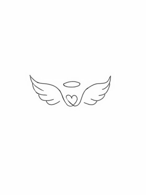 Really Small Tattoo Ideas, Angel On Moon Tattoo, One Line Angel Tattoo, Delicate Angel Wings Tattoo, Angel Wing Small Tattoo, Small Tattoos Angel Wings, Angel Wings With Date Tattoo, Angel Tattoo Placement, Misscarage Tattoo Ideas Small Meaningful