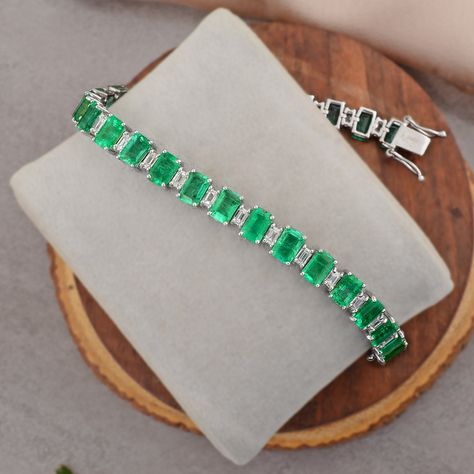 Emerald Jewelry Bracelet, Emerald And Diamond Bracelet, Emerald Bracelet Diamond, Emerald Bracelets, Baguette Gemstone, Emerald Bracelet, Jewelry Details, Handmade Fine Jewelry, Diamond Tennis Bracelet