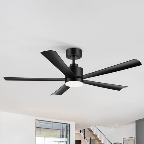 The 52-inch indoor ceiling fan features 5 black ABS blades. It features sturdy construction and durable materials that won't warp when spinning, creating a minimalist interior home style. This fan features a two-way rotation function to meet your different needs throughout the year. The fan's 6 speeds can be controlled by the included remote control. Breezary 52-in Black with Abs Blades Color-changing Indoor/Outdoor Ceiling Fan with Light and Remote (5-Blade) | 30010-AB Outdoor Ceiling Fan With Light, Indoor Ceiling Fans, Indoor Ceiling Fan, Outdoor Ceiling, Led Ceiling Fan, Fan With Light, Dc Motor, Outdoor Ceiling Fans, Minimalist Interior