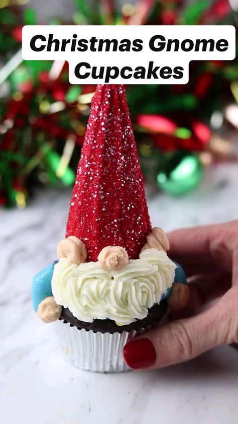 Christmas Gnome Cupcakes | Christmas desserts, Christmas snacks, Christmas treats Christmas Gnome Treats, Christmas Gnome Cupcakes, Gnome Christmas Cake, Gnome Cupcakes Ideas, Gnome Cake Ideas, Gnome Desserts, Gnome Treats, Gnome Birthday Cake, Gnome Food