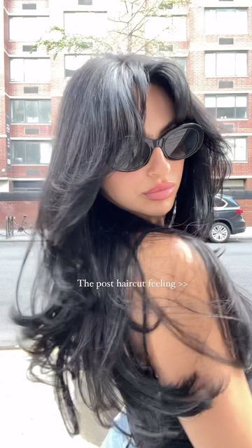 Different Haircuts For Long Hair Ideas, Black Long Layers Hair, Long Layer Haircut For Long Hair Bangs, Dark Layered Hair With Curtain Bangs, Long Hair Layers Black, Tatyana Lafata Hair, Black Long Haircut, Layer On Long Hair, Dark Feminine Haircuts