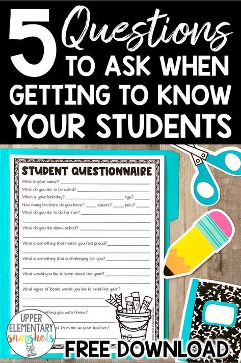 Student Questionnaire, Getting To Know Your Students, Get To Know Your Students, Get To Know You Activities, First Day Activities, Question To Ask, 5th Grade Classroom, First Day Of School Activities, 6th Grade Ela