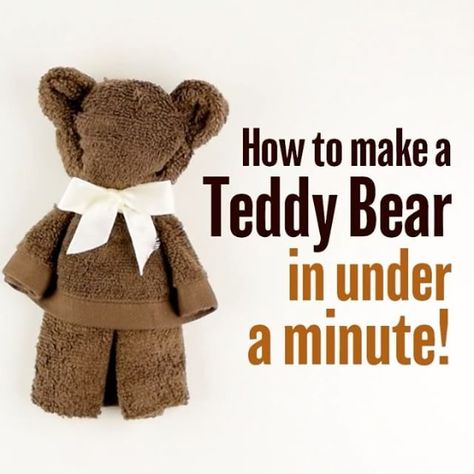 For teddy bear lovers out there, here is how to make a teddy quick and easy! #diy_bftv Washcloth Teddy Bear, Make A Teddy Bear, Washcloth Animals, Towel Origami, Washcloth Crafts, Diy Teddy Bear, Idee Babyshower, Anniversaire Diy, Towel Animals