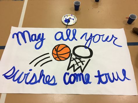 May all your swishes come true, basketball sign, cheer sign, basketball cheer sign, cute basketball sign idea, Basketball Gym Signs, Basketball Slogans For Posters, Basketball Banners Posters, Cheer Posters Ideas Signs Basketball, Cute Basketball Posters Ideas, Cheer Spirit Ideas, School Spirit Posters Basketball, Basketball Game Signs Posters, Basketball Poster Ideas Signs For Players