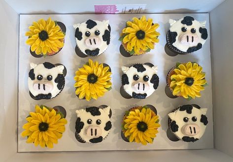 Cow Print Cakes, Sunflower Birthday Cakes, Cow Baby Shower Theme, Cow Cupcakes, Sunflower Birthday Parties, Sunflower Cupcakes, Cow Birthday Parties, Cow Cakes, Cow Baby Showers