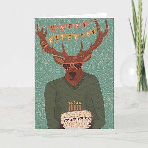 69th Birthday, A Birthday Cake, Unique Greeting Cards, Wearing Sunglasses, Happy Birthday Banner, A Deer, Birthday Hat, Birthday Greeting, Happy Birthday Banners