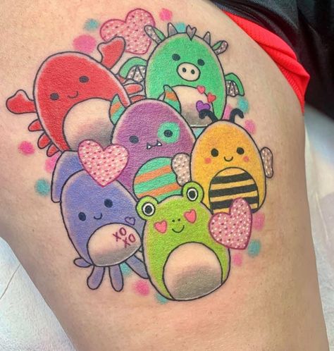 Squishmallow Tattoo Ideas, Squishmallows Tattoo, Squishmallow Tattoo, Kawaii Flash Tattoo, Squishmallow Art, Cutesy Tattoos, Kawaii Tattoos, Squish Mellow, Tattoos Cute