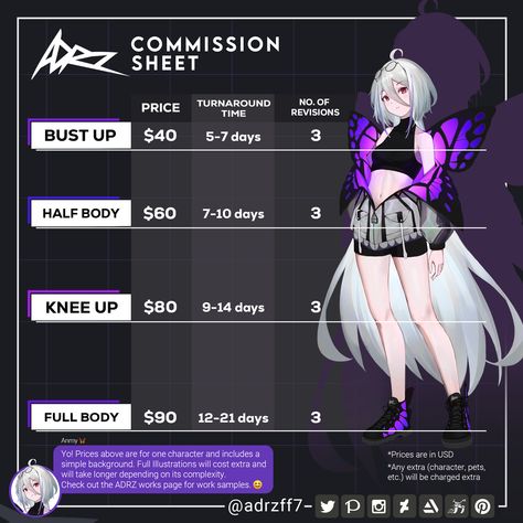 Commission Template Art, Commission Sheet Example, Digital Art Commission Prices, Commissions Open Template, Commission Prices Sheet, Art Commissions Prices, Art Commissions Template, Commission Sheet Ideas, Comissions Art Template