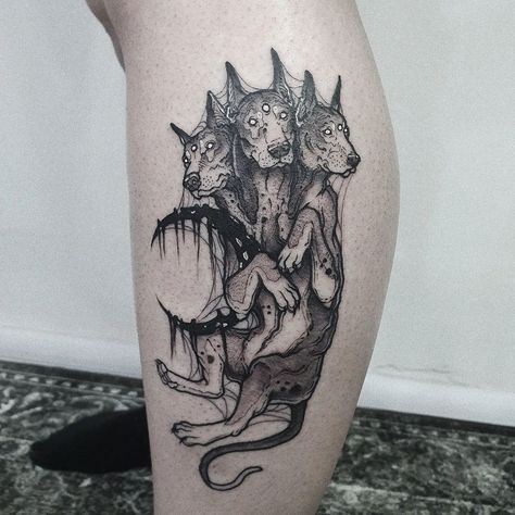 cerberus-dark-tattoo-chaltura Hades Tattoos, 3 Headed Dog, Cerberus Tattoo, Final Fantasy Tattoo, Hades Tattoo, Deer Skull Tattoos, Fantasy Tattoos, Mythology Tattoos, The Hound