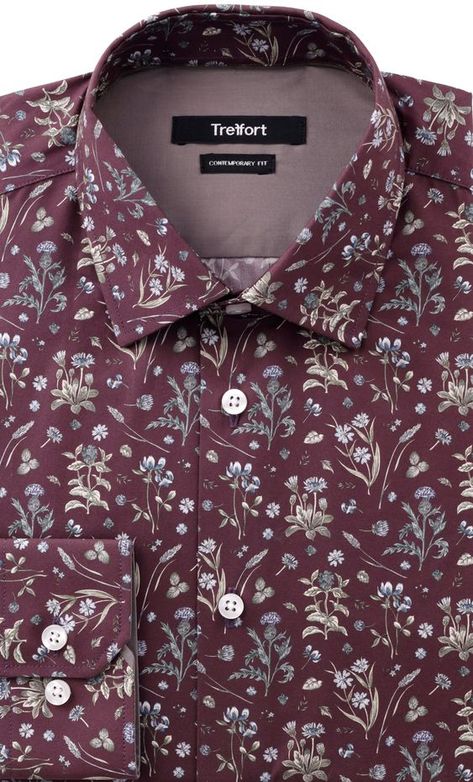 Color is not just like in the photo but I liked thank you more Mens Floral Shirts, Cream Long Sleeve Dress, Miami Shirt, Mens Business Casual Outfits, Wine Print, Removable Collar, Man Clothing, Button Down Dress Shirt, Floral Print Design