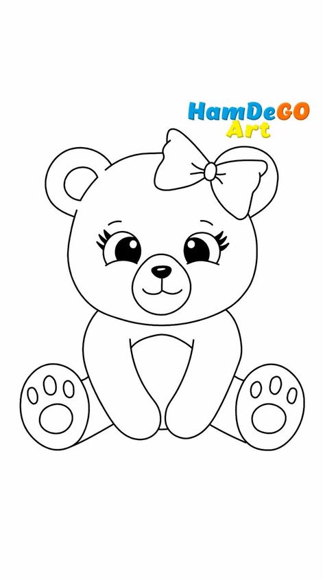 Cute Bear Drawings Easy, Bear Drawing Simple, Simple Animals, Bear Sketch, Bear Paintings, Bear Drawing, Cute Bear Drawings, Simple Cartoon, Drawing For Beginners