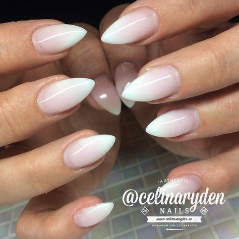 Nails Ombre Almond, Fade Nails, French Fade Nails, White Stiletto Nails, Faded Nails, French Fade, Gel Nails French, French Ombre, Nails Ombre