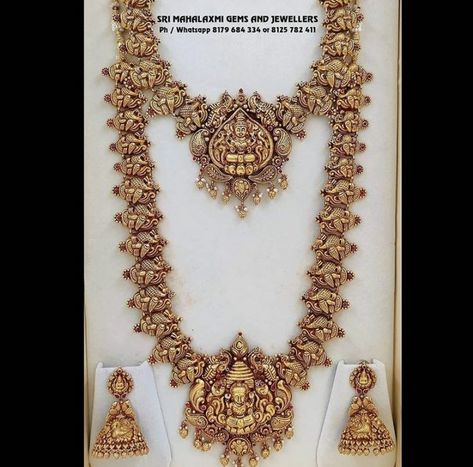 Antique Necklace And Haram Set, 60 Grams Gold Haram Designs Latest, Indian Bridal Jewelry Sets Gold Temple Jewellery, Long Chain Necklace Gold Indian, Pretty Gold Necklaces, Indian Gold Necklace Designs, Wedding Jewelry Sets Bridal Jewellery, Bridal Necklace Designs, Gold Temple Jewellery