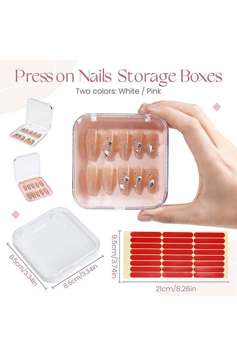 ISKYBOB 12 Packs Press On Nails Storage Boxes, Fake Nails Packing Cases with Tape Pink Nail Display Box for Home DIY, Nail Salon (3.3 x 3.3in) Nail Storage, Nails Vintage, Nail Display, Press Nails, White Nail, Womens Nails, Stick On Nails, Display Boxes, Bag Organization