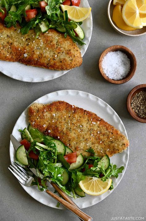 This easy Chicken Schnitzel recipe features crispy, breaded chicken cutlets that are juicy and ready in 30 minutes or less. Your whole family will love this comfort food favorite! Chicken Cutlets Recipes, Chicken Schnitzel Recipe, Crispy Breaded Chicken, Schnitzel Recipe, Chicken Cutlet Recipes, Schnitzel Recipes, Breaded Chicken Cutlets, Chicken Cutlet, Chicken Schnitzel