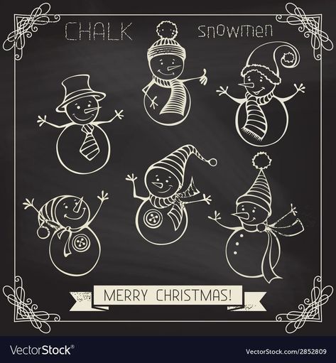 Set of chalk snowmen vector image Winter Chalkboard Ideas, Christmas Cave, Christmas Chalk, Painted Window Art, Winter Art Lesson, Blackboard Art, Christmas Window Painting, Chalk Design, Chalkboard Drawings