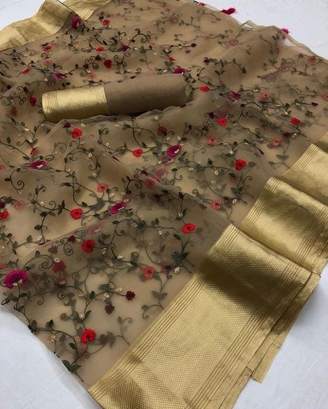 Organza silk saree with embroidery Price : 2650/- Including Shipping in India . . . **colours may slightly vary due to digital photography… Saree Floral, Clothing Studio, Organza Silk Saree, Saree And Blouse, Organza Sarees, Buy Sarees Online, Traditional Saree, Wedding Indian, Saree Models