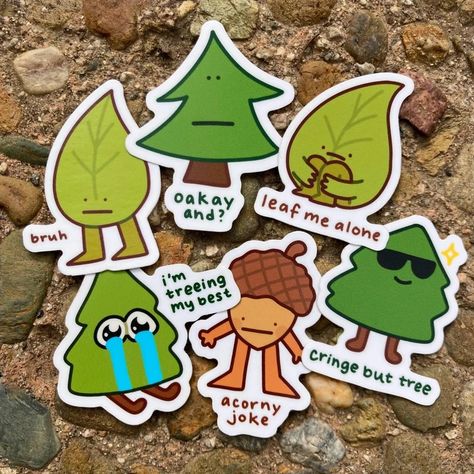 Forest Pun Stickers Funny Meme Acorn Tree Leaf Waterproof Vinyl Stationery - Etsy Tree Puns, Forest Stickers, Acorn Tree, Pun Stickers, Sticker Inspo, Sticker Design Inspiration, Science Stickers, Vet School, Procreate Ipad Art