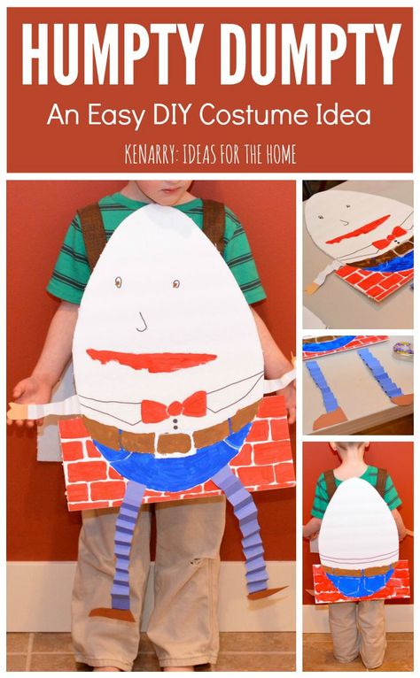 What a cute idea for a Humpty Dumpty Costume! This would be an easy kid's costume for Halloween or a nursery rhyme parade at school. Diy Kids Costumes For Boys, Humpty Dumpty Costume, All The Kings Men, Story Book Costumes, Nursery Rhyme Costume, Easy Kids Costumes, Costumes For Boys, Nursery Rhyme Characters, Book Costumes